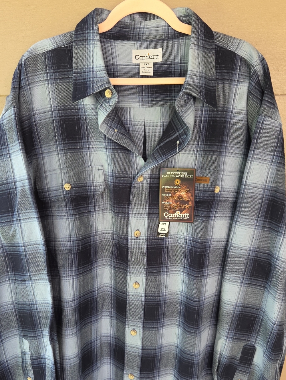 Carhartt Men’s Blue Plaid Button-Down Work Shirt Size 2X NWT